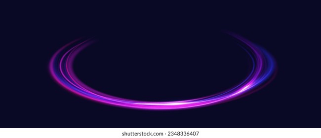 Big data traffic visualization, dynamic high speed data streaming traffic. Neon color glowing lines background, high-speed light trails effect. Purple glowing wave swirl, impulse cable lines.