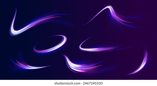 Big data traffic visualization, dynamic high speed data streaming traffic. Colorful Light Trails, Long Time Exposure Motion Blur Effect.	