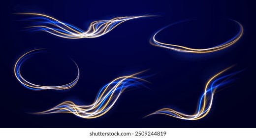 Big data traffic visualization, dynamic high speed data streaming traffic. Vector glitter light fire flare trace. Speed of light in galaxy. Neon light, light effect png.