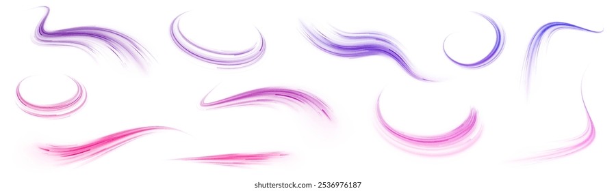 Big data traffic visualization, dynamic high speed data streaming traffic. Vector glitter light fire flare trace. Speed of light in galaxy. Neon light, electric, light effect png.
