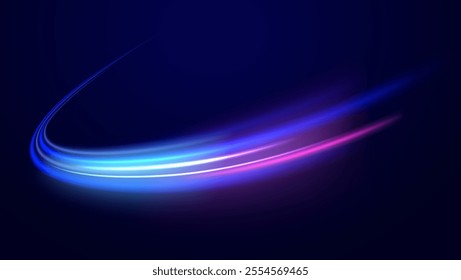 Big data traffic visualization, dynamic high speed, png, effect. Vector glowing lines air flow effect. Light trail wave, fire path trace line, car lights, optic fiber and incandescence curve twirl. 