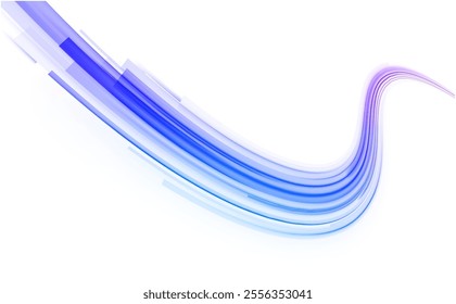 Big data traffic visualization, dynamic high speed, png, effect. Vector glowing lines air flow effect. Light trail wave, fire path trace line, car lights, optic fiber and incandescence curve twirl. 
