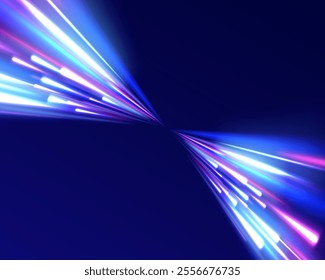 Big data traffic visualization, dynamic high speed, png, effect. Vector glowing lines air flow effect. Light trail wave, fire path trace line, car lights, optic fiber and incandescence curve twirl. 