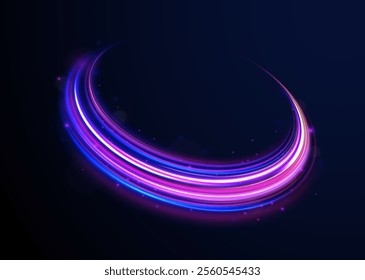 Big data traffic visualization, dynamic high speed, png, effect. Vector glowing lines air flow effect. Light trail wave, fire path trace line, car lights, optic fiber and incandescence curve twirl. 