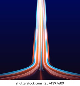 Big data traffic visualization, dynamic high speed data streaming traffic. Image of speed motion on the road. Abstract background in blue and purple neon glow colors.	