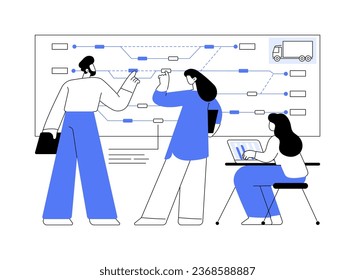 Big data in transportation abstract concept vector illustration. Colleagues control traffic and plan route using big data, intelligent transport systems, IT technology abstract metaphor.