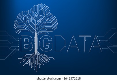 Big Data Tree from digital line connect dot circuit board style. Background concept for digital data transformation.