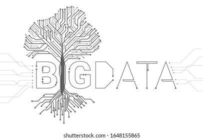 Big Data Tree from digital line connect dot circuit board style. Background concept for digital data transformation.