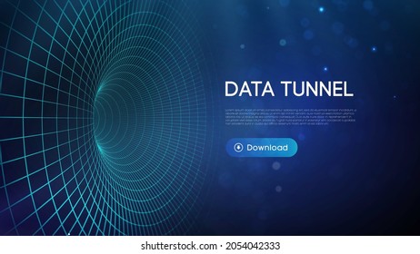 Big data tunnel vector illustration. Abstract digital background. Computer data tunnel technology. Sorting data and network security. Innovation technology business abstract background.