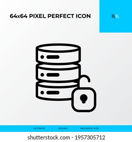Big data Unlocked vector line icon style. security and private file icon. 64x64 Pixel perfect