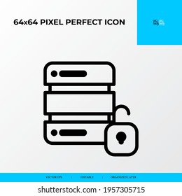 Big data Unlocked vector line icon style. security and private file icon. 64x64 Pixel perfect