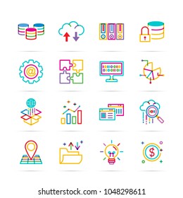 big data vector colorful line icons, minimal pictogram design, editable stroke for any resolution