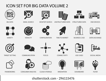 Big Data Vector Icon Set In Flat Design