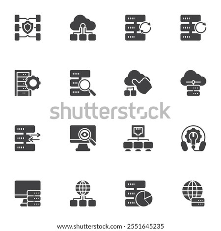 Big Data vector icons set, modern solid symbol collection, filled style pictogram pack. Signs, logo illustration. Set includes icons as Database network, cloud computing, data management, computer 