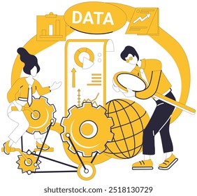 Big data vector illustration. Finance and economy, economic alchemy, transmutes data into gold insights Information medium, storytellers canvas, paints narratives with hues big data wisdom