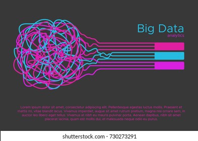 Big Data Vector Illustration. Machine Learning Algorithm For Information Filter And Analytic In Flat Doodle Style