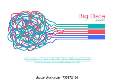 Big Data Vector Illustration. Machine Learning Algorythm For Information Filter And Analytic In Flat Doodle Style