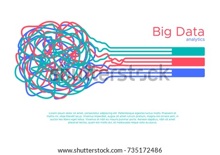 Big data vector illustration. Machine learning algorythm for information filter and analytic in flat doodle style
