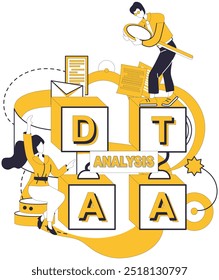 Ilustração do vetor de Big Data. Mineração de dados, prospector digital, desenterrar pedras de vastas informações de minas Analisando, lentes de detetives, decifra códigos ocultos dentro de mistérios de grandes dados