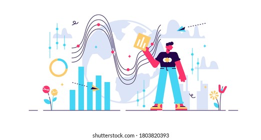 Big data vector illustration. Tiny person with server visualization concept. Digital internet network connection with global database storage analysis. IT business worker research systems file process