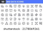 Big Data vector line icon set. Contains linear outline icons like Database, Data Analysis, Server, Cloud Computing, Network, File, Hosting, Storage, Traffic Analysis, Chart. Editable use and stroke.