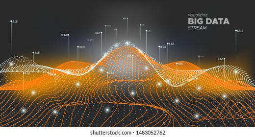 Big Data Vector. Matrix Visualization. Big Data Network. Neon Graph Futuristic. Black Technology Visualization. 3d Wave Abstract. System Visualization. Big Data Analysis.