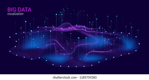 Big Data Vector Visualization. 3d Futuristic Cosmic Design. Technology Background. Visual Presentation On The Analysis Of Big Data. Glow Fractal Element In Futuristic Style. Digital Data Visualization