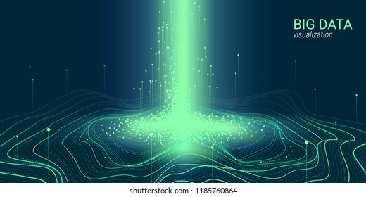 Big Data Vector Visualization. 3d Futuristic Cosmic Design. Technology Background. Visual Presentation on the Analysis of Big Data. Glow Fractal Element in Futuristic Style. Digital Data Visualization