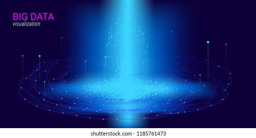 Big Data Vector Visualization. 3d Futuristic Cosmic Design. Technology Background. Visual Presentation on the Analysis of Big Data. Glow Fractal Element in Futuristic Style. Digital Data Visualization