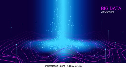 Big Data Vector Visualization. 3d Futuristic Cosmic Design. Technology Background. Visual Presentation on the Analysis of Big Data. Glow Fractal Element in Futuristic Style. Digital Data Visualization