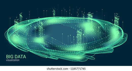 Big Data Vector Visualization. 3d Futuristic Cosmic Design. Technology Background. Visual Presentation on the Analysis of Big Data. Glow Fractal Element in Futuristic Style. Digital Data Visualization