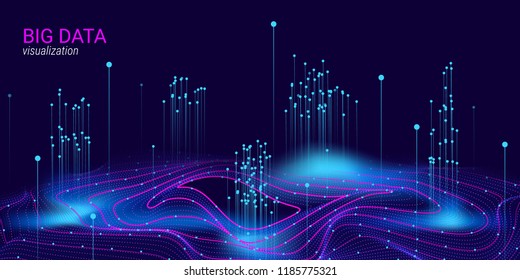 Visualização de vetor de Big Data. Design cósmico futurista 3d. Tecnologia de fundo. Apresentação Visual sobre a Análise de Big Data. Elemento Fractal Brilho em Estilo Futurista. Visualização de dados digitais