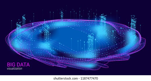 Big Data Vector Visualization. 3d Futuristic Cosmic Design. Technology Background. Visual Presentation on the Analysis of Big Data. Glow Fractal Element in Futuristic Style. Digital Data Visualization