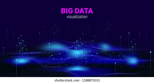 Big Data Vector Visualization. 3d Futuristic Cosmic Design. Technology Background. Visual Presentation on the Analysis of Big Data. Glow Fractal Element in Futuristic Style. Digital Data Visualization