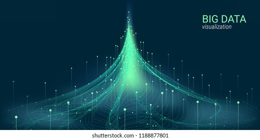 Big Data Vector Visualization. 3d Futuristic Cosmic Design. Technology Background. Visual Presentation on the Analysis of Big Data. Glow Fractal Element in Futuristic Style. Digital Data Visualization