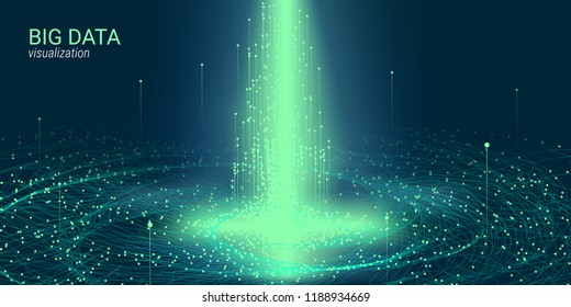 Big Data Vector Visualization. 3d Futuristic Cosmic Design. Technology Background. Visual Presentation on the Analysis of Big Data. Glow Fractal Element in Futuristic Style. Digital Data Visualization