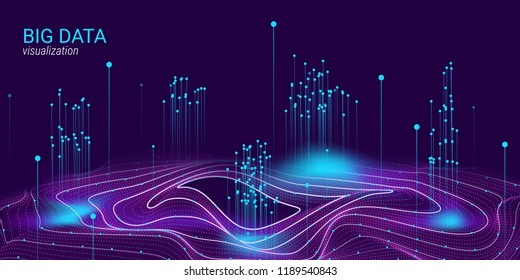 Big Data Vector Visualization. 3d Futuristic Cosmic Design. Technology Background. Visual Presentation on the Analysis of Big Data. Glow Fractal Element in Futuristic Style. Digital Data Visualization