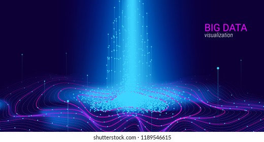 Big Data Vector Visualization. 3d Futuristic Cosmic Design. Technology Background. Visual Presentation on the Analysis of Big Data. Glow Fractal Element in Futuristic Style. Digital Data Visualization