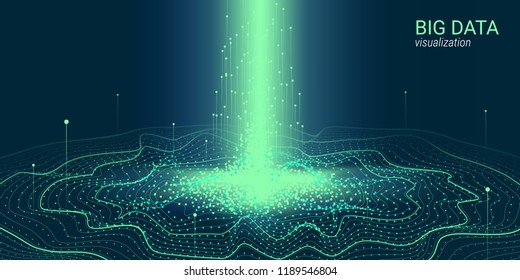 Big Data Vector Visualization. 3d Futuristic Cosmic Design. Technology Background. Visual Presentation on the Analysis of Big Data. Glow Fractal Element in Futuristic Style. Digital Data Visualization