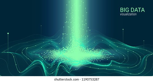 Big Data Vector Visualization. 3d Futuristic Cosmic Design. Technology Background. Visual Presentation on the Analysis of Big Data. Glow Fractal Element in Futuristic Style. Digital Data Visualization