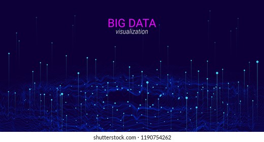 Big Data Vector Visualization. 3d Futuristic Cosmic Design. Technology Background. Visual Presentation on the Analysis of Big Data. Glow Fractal Element in Futuristic Style. Digital Data Visualization