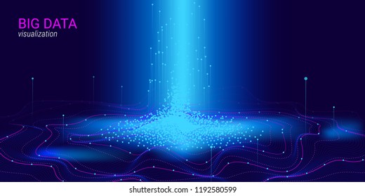 Big Data Vector Visualization. 3d Futuristic Cosmic Design. Technology Background. Visual Presentation on the Analysis of Big Data. Glow Fractal Element in Futuristic Style. Digital Data Visualization