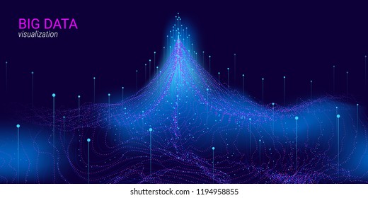 Big Data Vector Visualization. 3d Futuristic Cosmic Design. Technology Background. Visual Presentation on the Analysis of Big Data. Glow Fractal Element in Futuristic Style. Digital Data Visualization