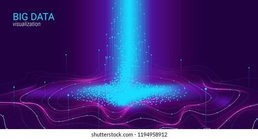 Big Data Vector Visualization. 3d Futuristic Cosmic Design. Technology Background. Visual Presentation on the Analysis of Big Data. Glow Fractal Element in Futuristic Style. Digital Data Visualization