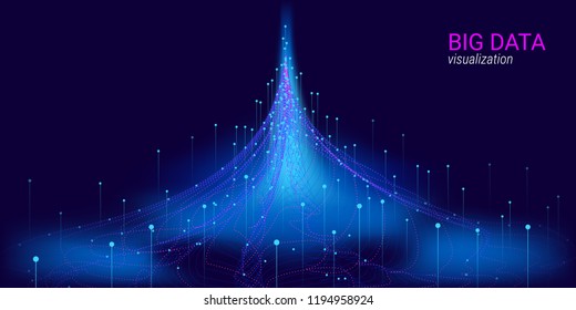 Big Data Vector Visualization. 3d Futuristic Cosmic Design. Technology Background. Visual Presentation on the Analysis of Big Data. Glow Fractal Element in Futuristic Style. Digital Data Visualization