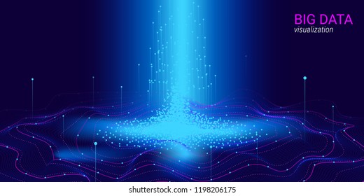 Big Data Vector Visualization. 3d Futuristic Cosmic Design. Technology Background. Visual Presentation on Analysis of Data Stream. Glow Fractal Element in Futuristic Style. Digital Data Visualization