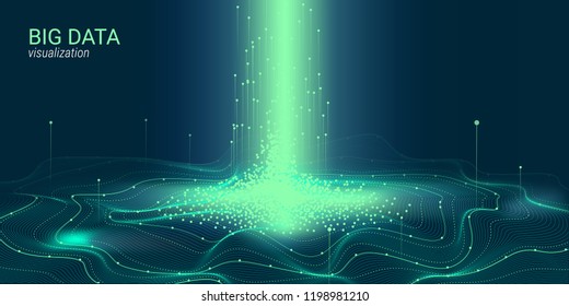Big Data Vector Visualization. 3d Futuristic Cosmic Design. Technology Background. Visual Presentation on the Analysis of Big Data. Glow Fractal Element in Futuristic Style. Digital Data Stream.