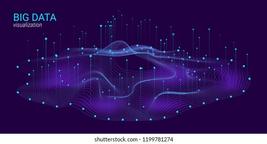 Big Data Vector Visualization. 3d Futuristic Cosmic Design. Technology Background. Visual Presentation on the Analysis of Big Data. Glow Fractal Element in Futuristic Style. Information Stream.
