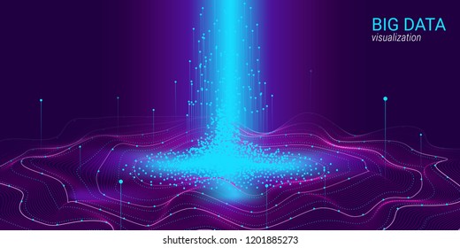 Big Data Vector Visualization. 3d Futuristic Cosmic Design. Technology Background. Visual Presentation on the Analysis of Big Data. Glow Fractal Element in Futuristic Style. Information Stream.