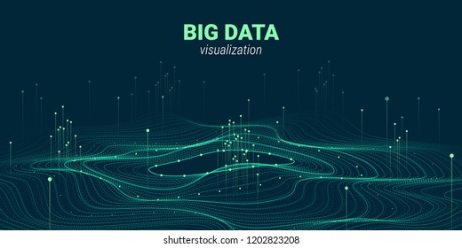 Big Data Vector Visualization. 3d Futuristic Cosmic Design. Technology Background. Visual Presentation On The Analysis Of Big Data. Glow Fractal Element In Futuristic Style. Digital Data Stream.